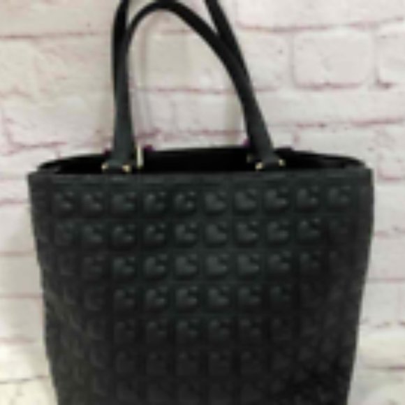 Betsey Johnson Women Black PVC Quilted Double Handle Shoulder Strap Tote Handbag - Picture 9 of 9